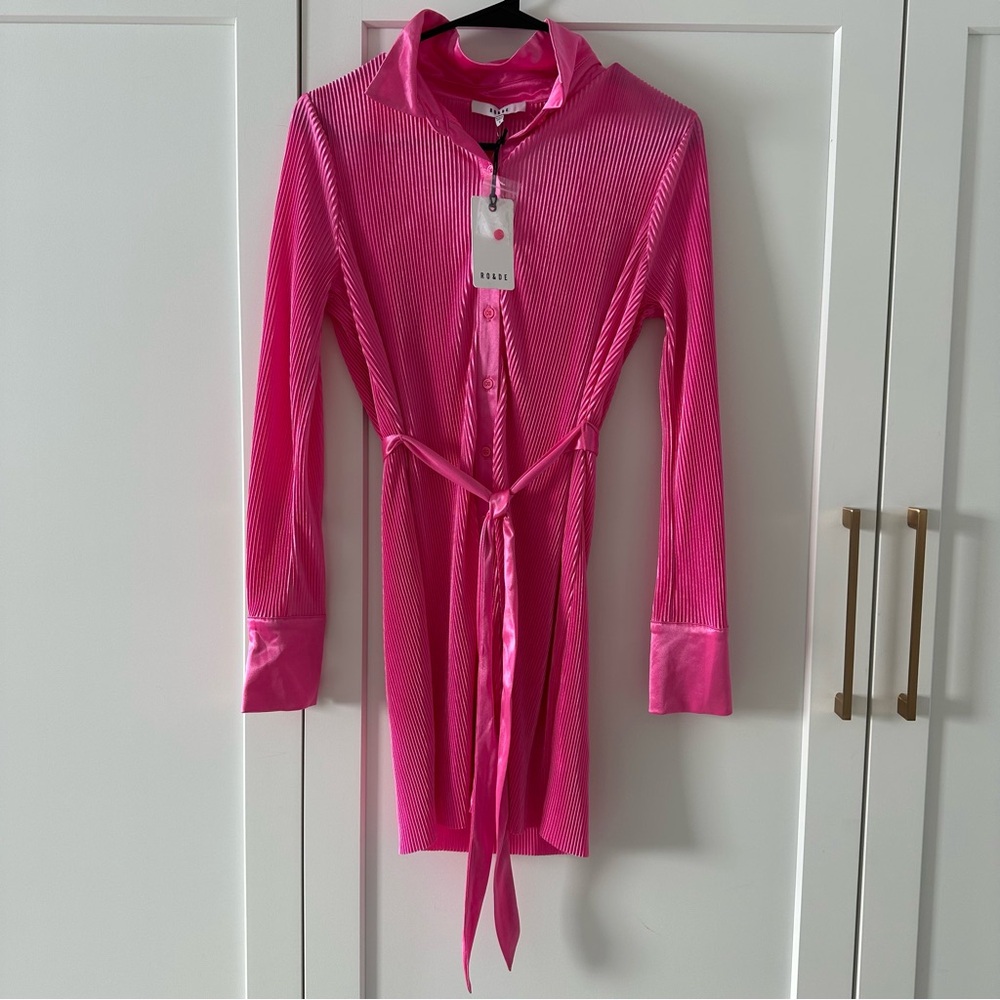 Ro & De Pink Babydoll Dress with Long Sleeves and Cowl Neck for Night Out